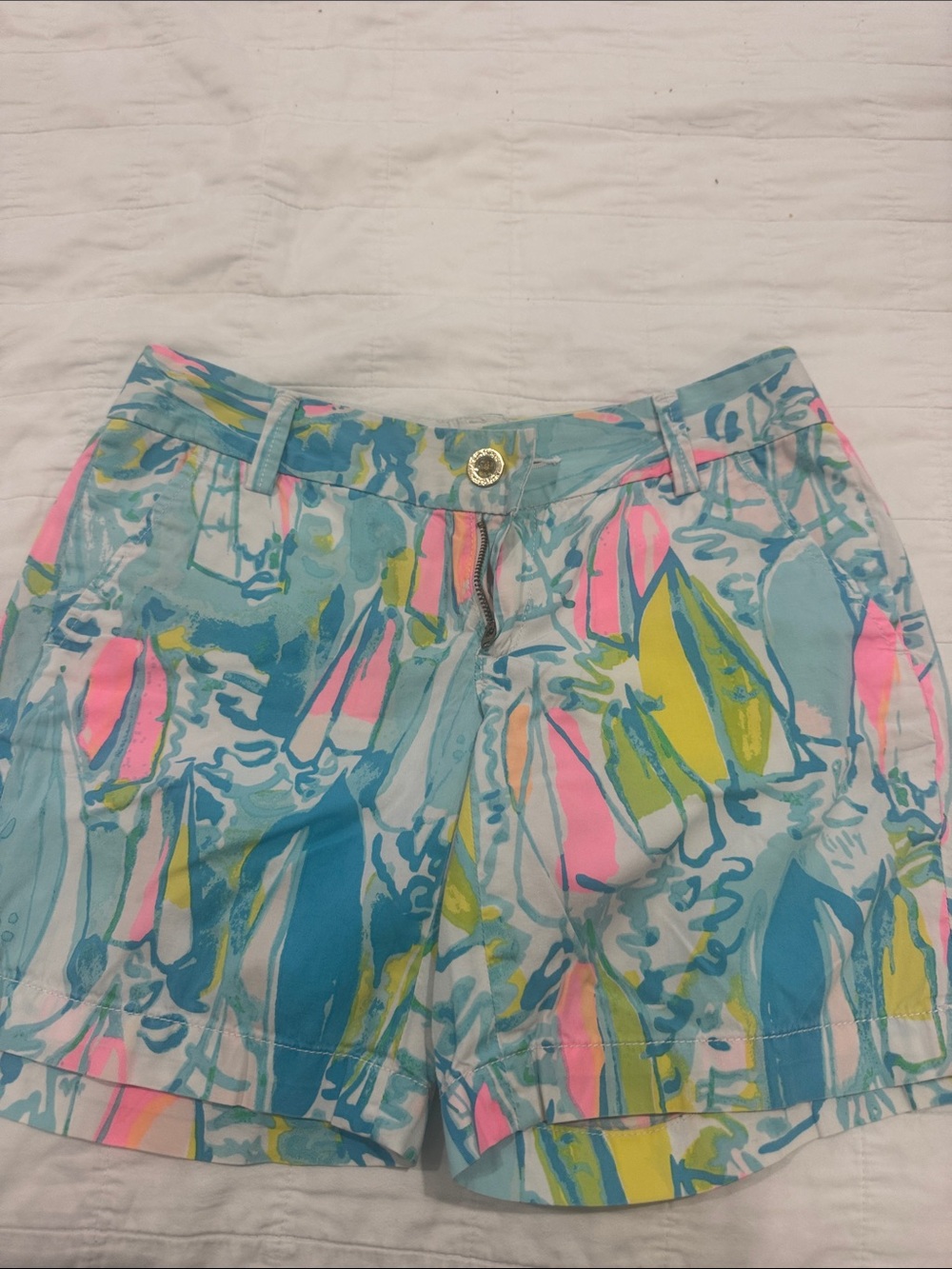 Lilly Pulitzer Blue, Pink & Yellow Abstract Print Shorts sailboats